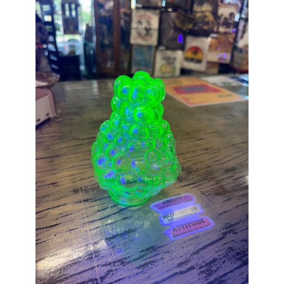 Vintage Antique Uranium/ Vaseline Glass Green Grape Cluster Light Shade Globe